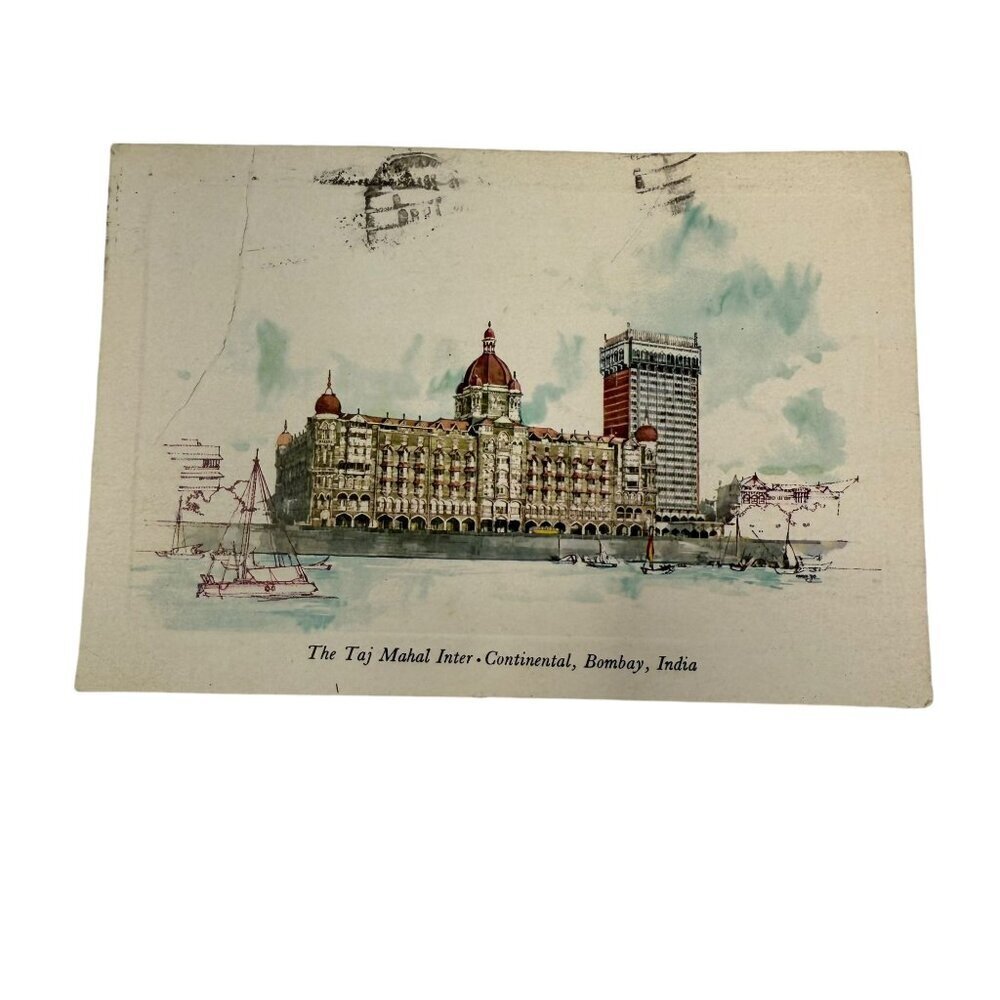 Vintage Postcard Taj Mahal Inter-Continental Bombay Used Handwritten Mailed